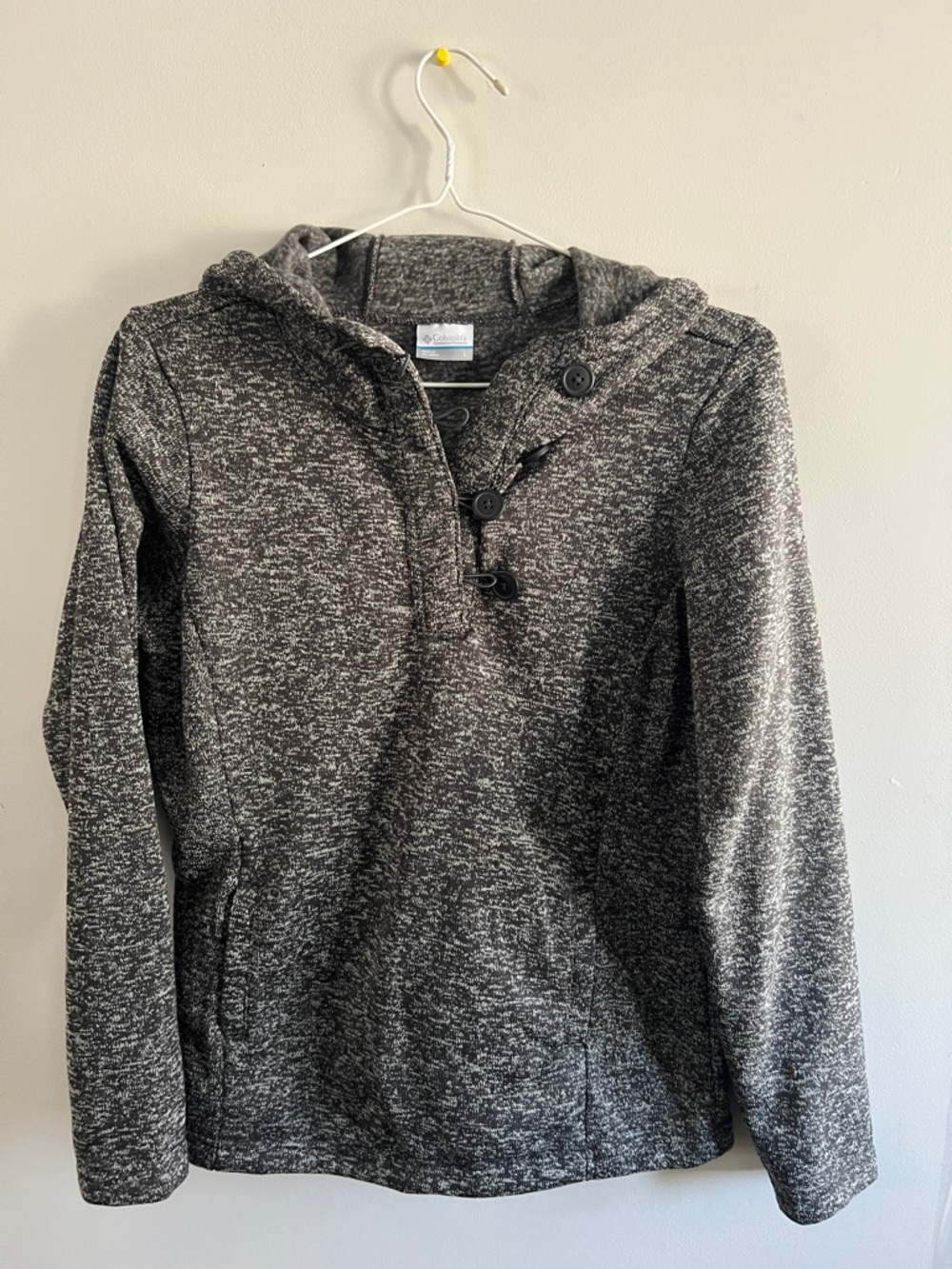 COLUMBIA Woman’s Hooded Button-Neck Pullover Sweatshirt - Charcoal Heather